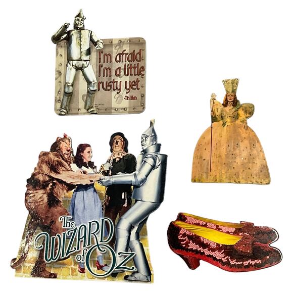 Four Wizard of Oz Vinyl Magnets Tinman Glinda Ruby Slippers Dorothy Wicked - Picture 1 of 9